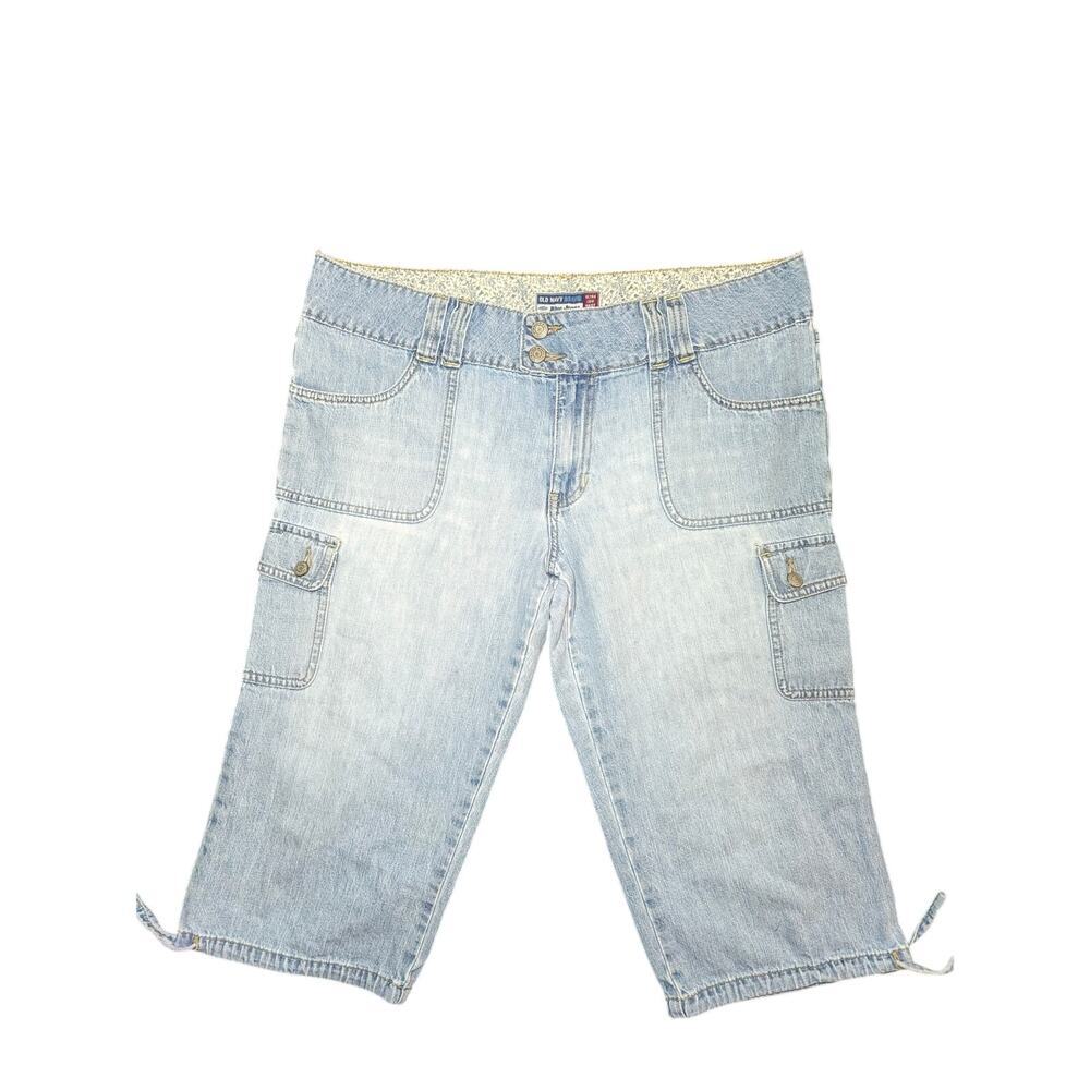 Old Navy Y2K Women's Low Rise Denim Blue Jean Cargo Capri Pants Size 14 VTG